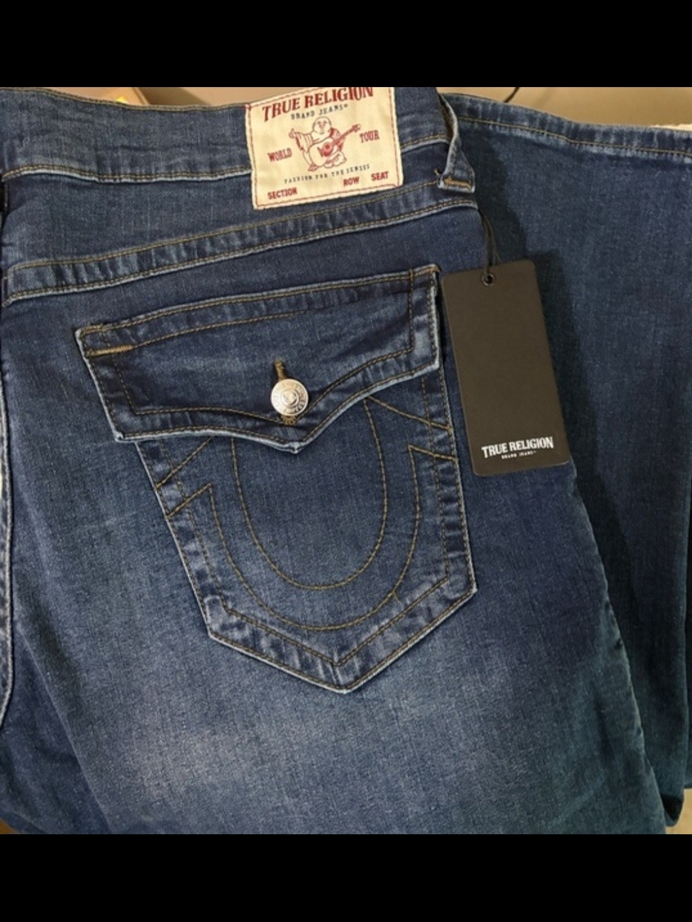 True Religion Men's Dark Blue Relaxed Fit Jeans RICKY Flap Pockets 38x34 NWT